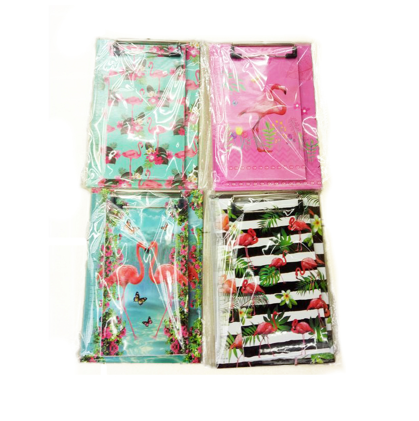4 ASST FLAMINGO NOTE PADS WITH MATCHING CLIP BOARD. PBHC