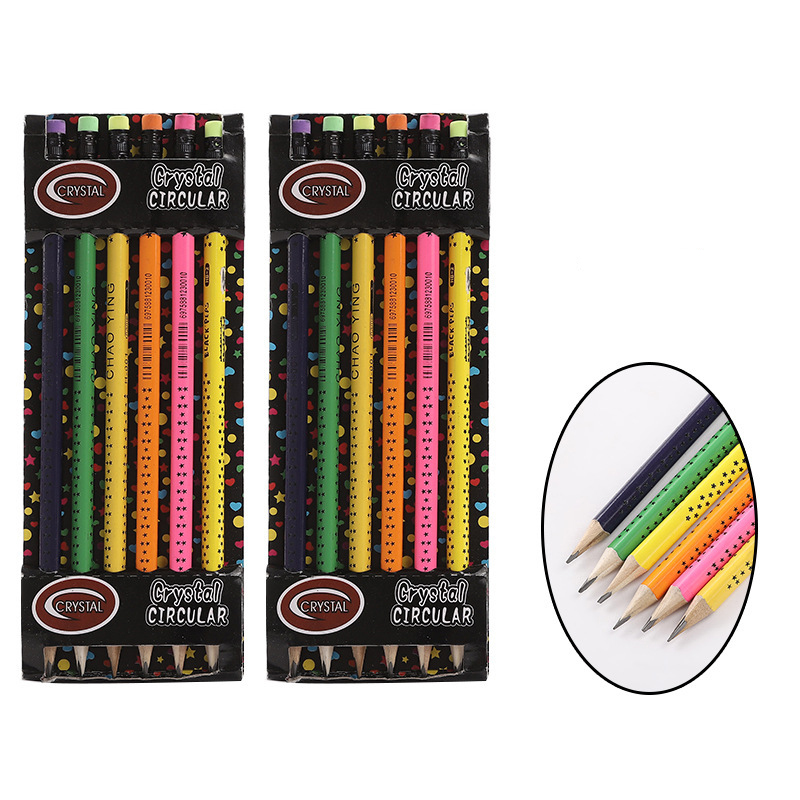 6PCS NEON PENCILS W/ERASER TOP IN OPEN BX,12PKS DISPLAY BOX