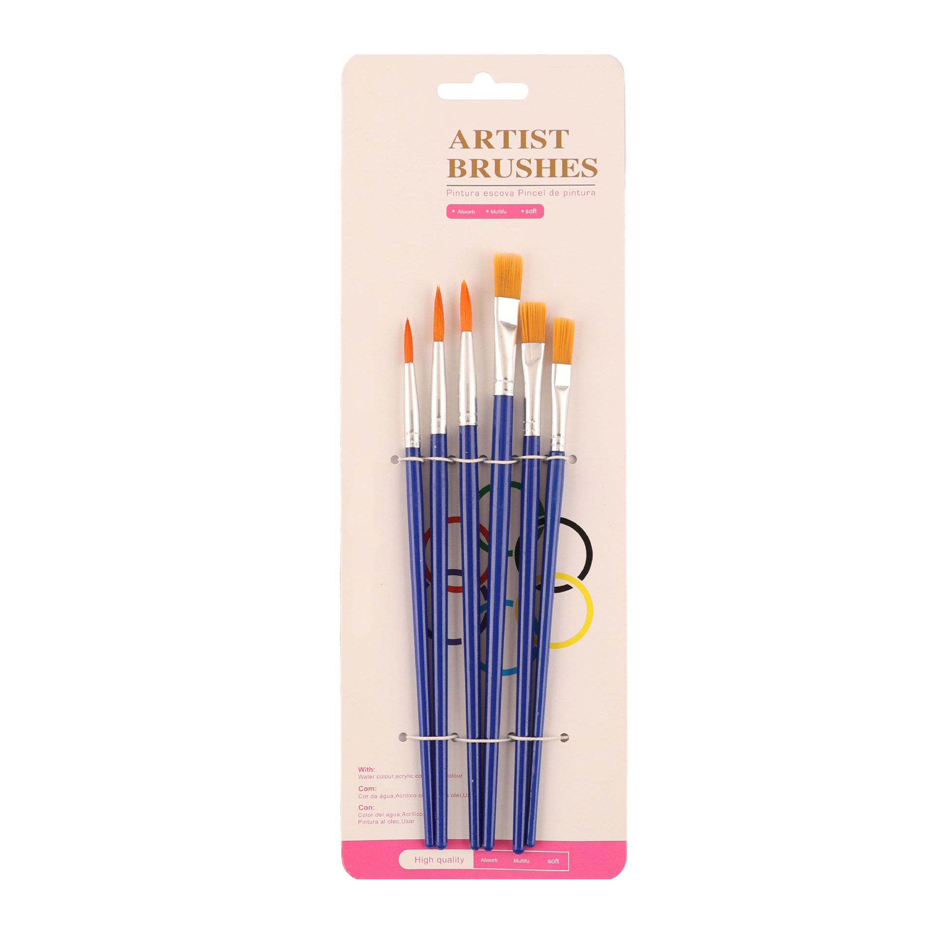 6PCS QUALITY ARTIST PAINT BRUSHES ON HANGING CARD